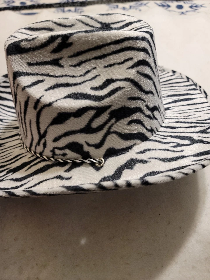 Zebra Print Cowboy Hat Adult Size Fits Most Jungle Safari Party - Image 2 of 4