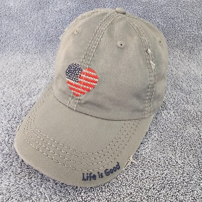 Life Is Good Hat Sunwashed Chill Heart Flag Grey DISTRESSED  display picture 2