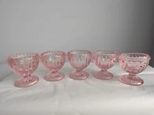 Vintage Pink Ribbed Glass Egg Coddles/Salt Cellers Set Of 5