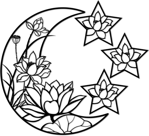 ✨4 Pieces Moon Wall Decor Metal Ramadan Phase Hanging Floral Art Black Boho Larg