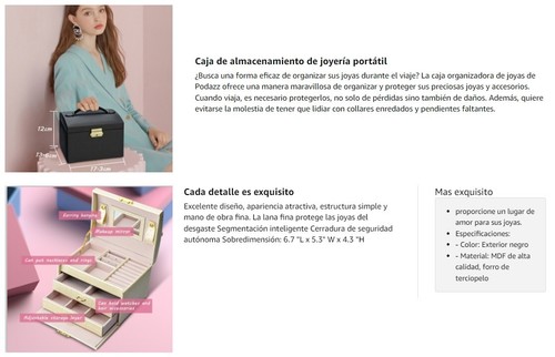 ⭐⭐⭐⭐⭐ Joyero para Mujer Niña con Espejo Caja de Almacenaje - Imagen 11 de 18