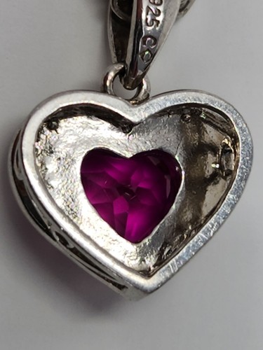 Sterling Silver Pink Stone Heart Pendant on Silver Tone Chain Necklace 18" - 21" - Picture 7 of 14