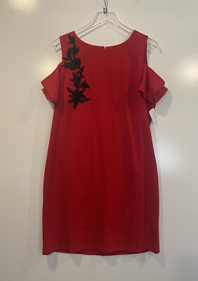 NWT Neiman Marcus Womens Red Cold Shoulder Shift Dress Size 16 (890)
