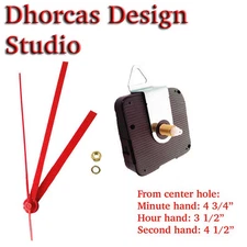 (#05) Quartz Clock kit 1/2" thread LONG SHAFT HANGER, quiet motor & red 5" hand