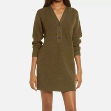 Madewell Henley Sweater Dress Heather Elm Green Buttons Wool Size XS