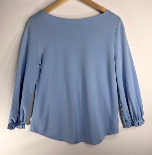 Ann Taylor Shirt Light Blue Pullover Top Ruffle Cuff Sleeve Stretch Knit size XS - Picture 3 of 3