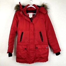 Garage Explorer Parka Jacket Women Medium Red Faux Fur Hooded Long