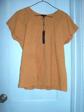 WOMENS TALBOTS PULLOVER LATTICE WEAVE NECKLINE ORANGE/TAN BLOUSE SIZE 1XP NWT