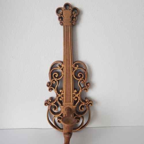 Vintage Homco Violin Candle Holder Syroco Music Wall Hanging 16" Uncommon 1979 - Picture 2 of 10