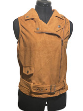 Cherry Koko Waistcoat Women Medium Brown Faux Suede Zipped Gillet Size M
