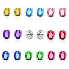925 Sterling Silver Post Oval CZ Opal Stud Earrings 5x7mm Women Girl PE22
