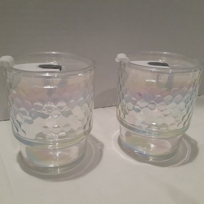Set of 2 Glass Colorful Cups with Lid Sip & Straw Hole Rainbow Glass