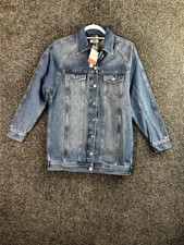 Women Trucker Denim Jacket Xs Tommy Hilfiger Oversized Blue Cotton Long Sleeve