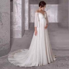 Maternity Chiffon Wedding Dresses Long Sleeves Boho Pregnant Bridal Gowns Train