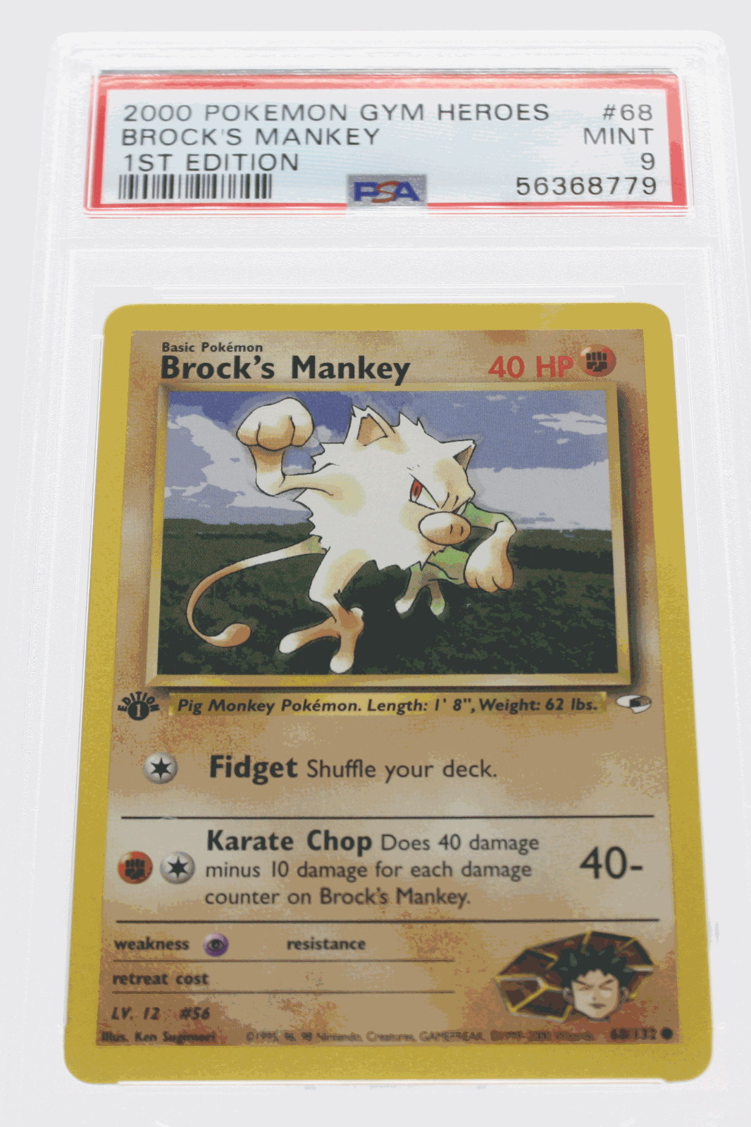 PSA 9 MINT 2000 Pokémon Gym Heroes #68 Brock's Mankey 1st Edition !!!
