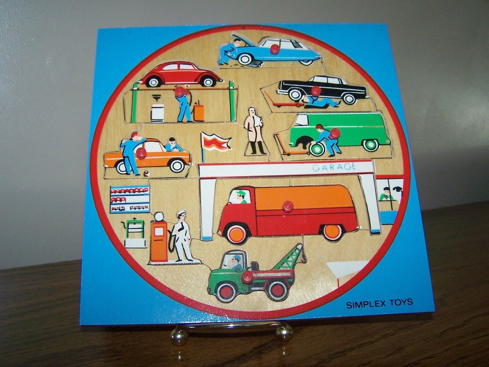 SIMPLEX CHILDREN'S WOODEN PUZZLE~GARAGE CARS & VEHICLES WITH PEGS