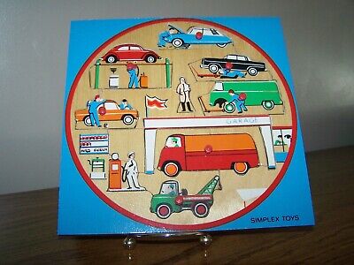 SIMPLEX CHILDREN'S WOODEN PUZZLE~GARAGE CARS & VEHICLES WITH PEGS~AGE 2-6  YEARS