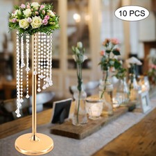 10Pcs 27.5 inch Tall Crystal Flower Vase For Wedding Centerpieces Gold Vases