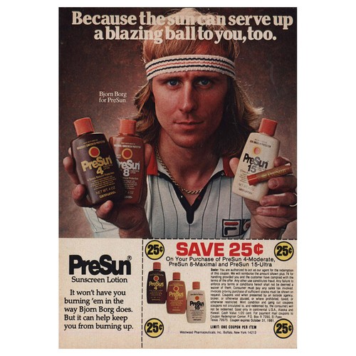 Presun 1981 PreSun: Bjorn Borg Serve Up Blazing Ball Vintage Print Ad | eBay