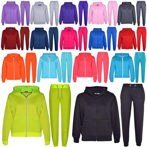 Kids Plain Tracksuit Hoodie with Joggers Jogging suit for Girls Boys 2-13 Years