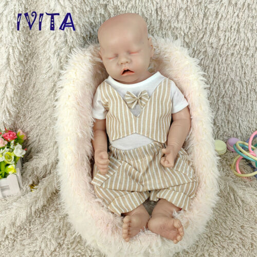 IVITA 18''Full Silicone Doll Eyes Closed Boy Lifelike Reborn Baby Doll - Picture 3 of 7