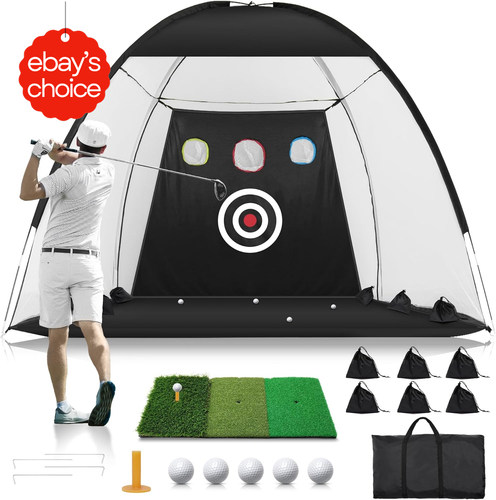 10x7ft Golf Net w Tri-Turf Mat Targets Indoor Outdoor Driving Practice - Picture 10 of 12