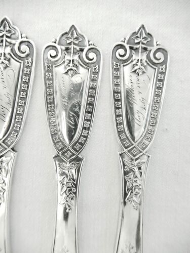 Set 12 antichi coltelli da tè piatti in argento sterling Henry Hebbard "Ivy" - colazione - Foto 2 di 12