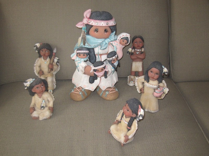 6 Piece trident Ceramic  Native American Indian Art Pottery Figurines