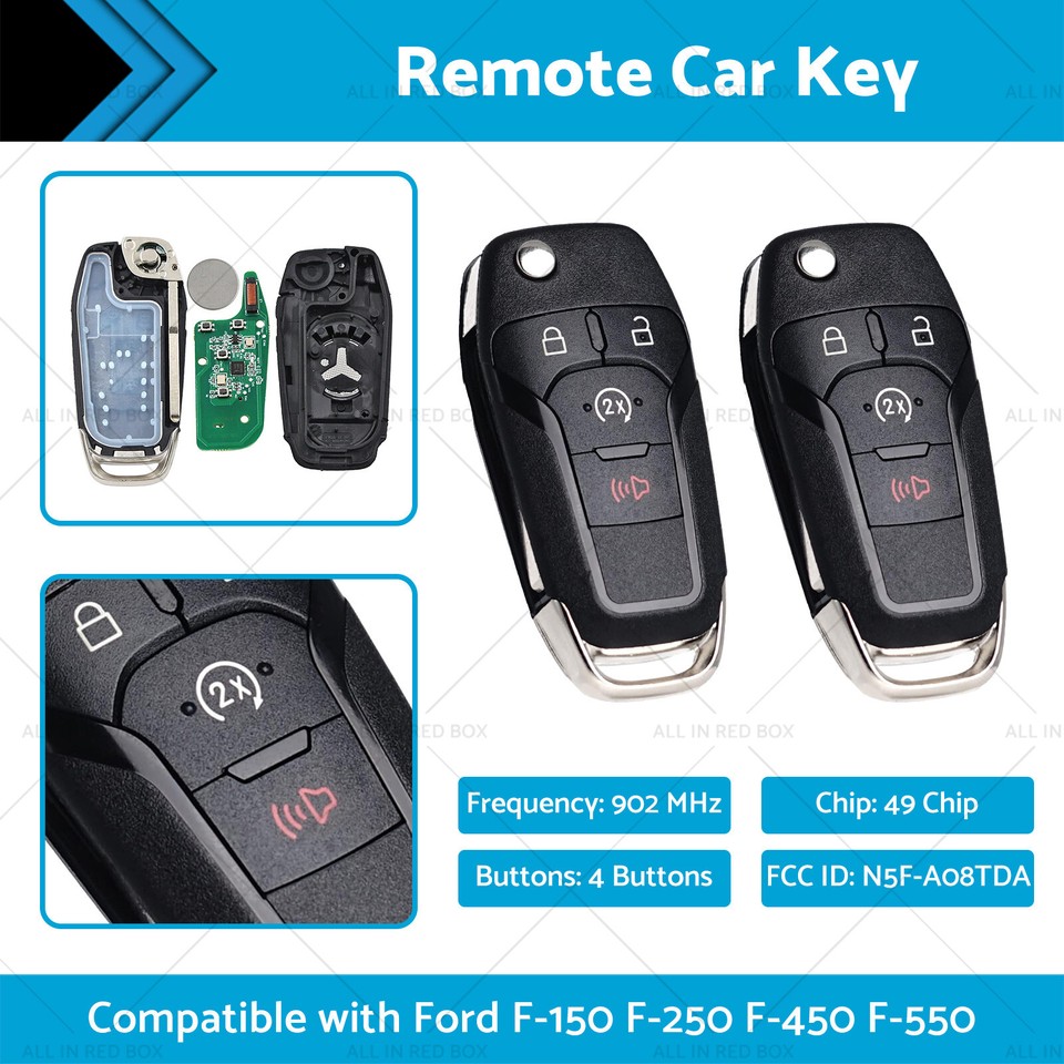 2pcs Flip Remote Smart Key Fob Suitable For Ford F150 F250 F350 F450 ...