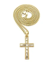 Iced Crystal Gold PT Cross Pendant &  Box / Cuban / Rope Chain Hip Hop Necklace