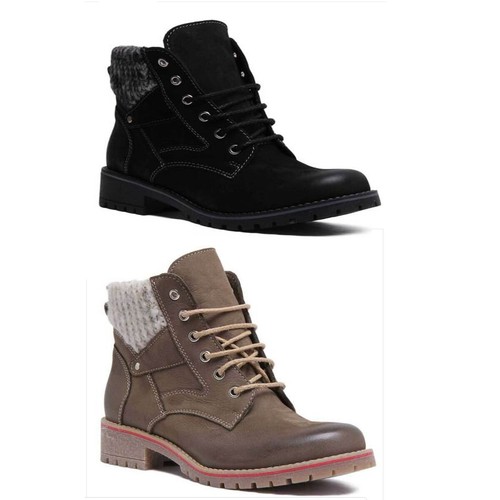 Justin Reece Sophia Womens Leather Hiking Ankle Boots In Black UK Sizes ...