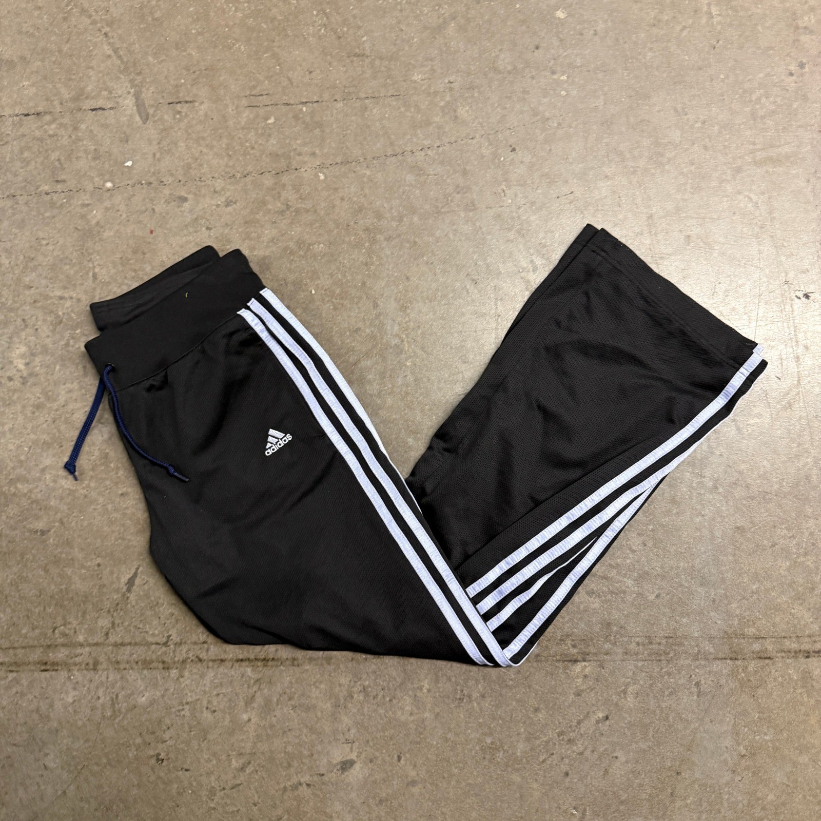 Adidas Womens Black White 3-Stripe Track Pants Straight Leg Mesh Activewear S