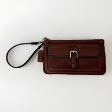 Coach Soho Red Burgundy Leather Buckle Wristlet Vintage Y2K Contrast Stitch