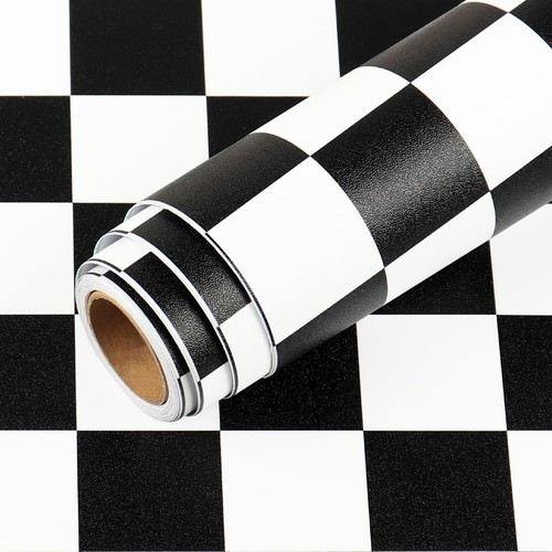 12"x160" Checkered Paper Decorative Black and White Wall Paper Roll Peel and ...