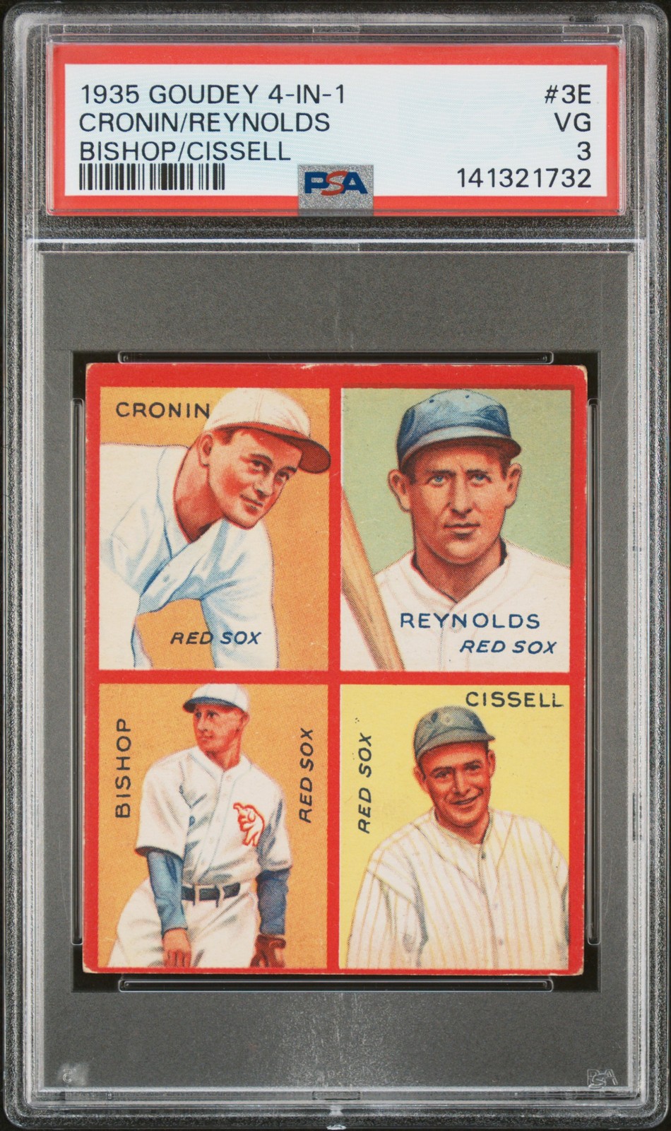 Bishop, Cissell, Cronin, Reynolds #5E Baseball Cards 1935 Goudey 4 in 1 trading card — raw and PSA graded price guide