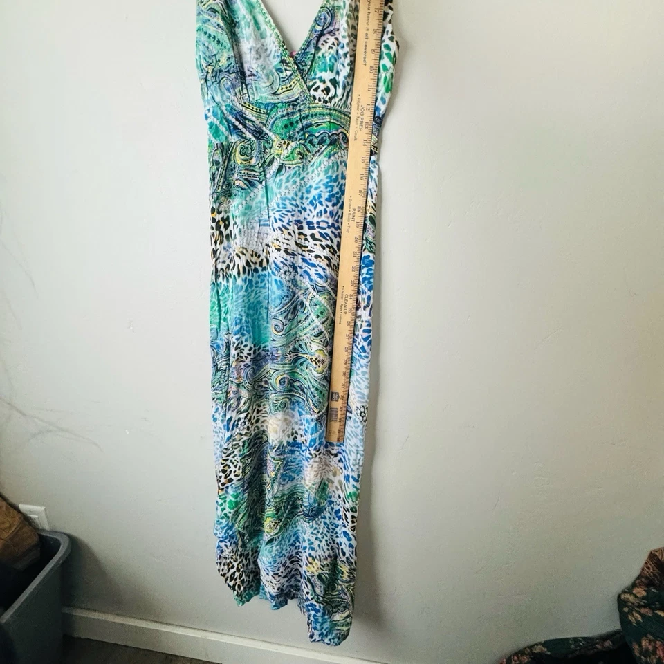 Joyous And Free Sleeveless Blue And Green Peacock Maxi Dress Women’s Size S - Image 4 of 4