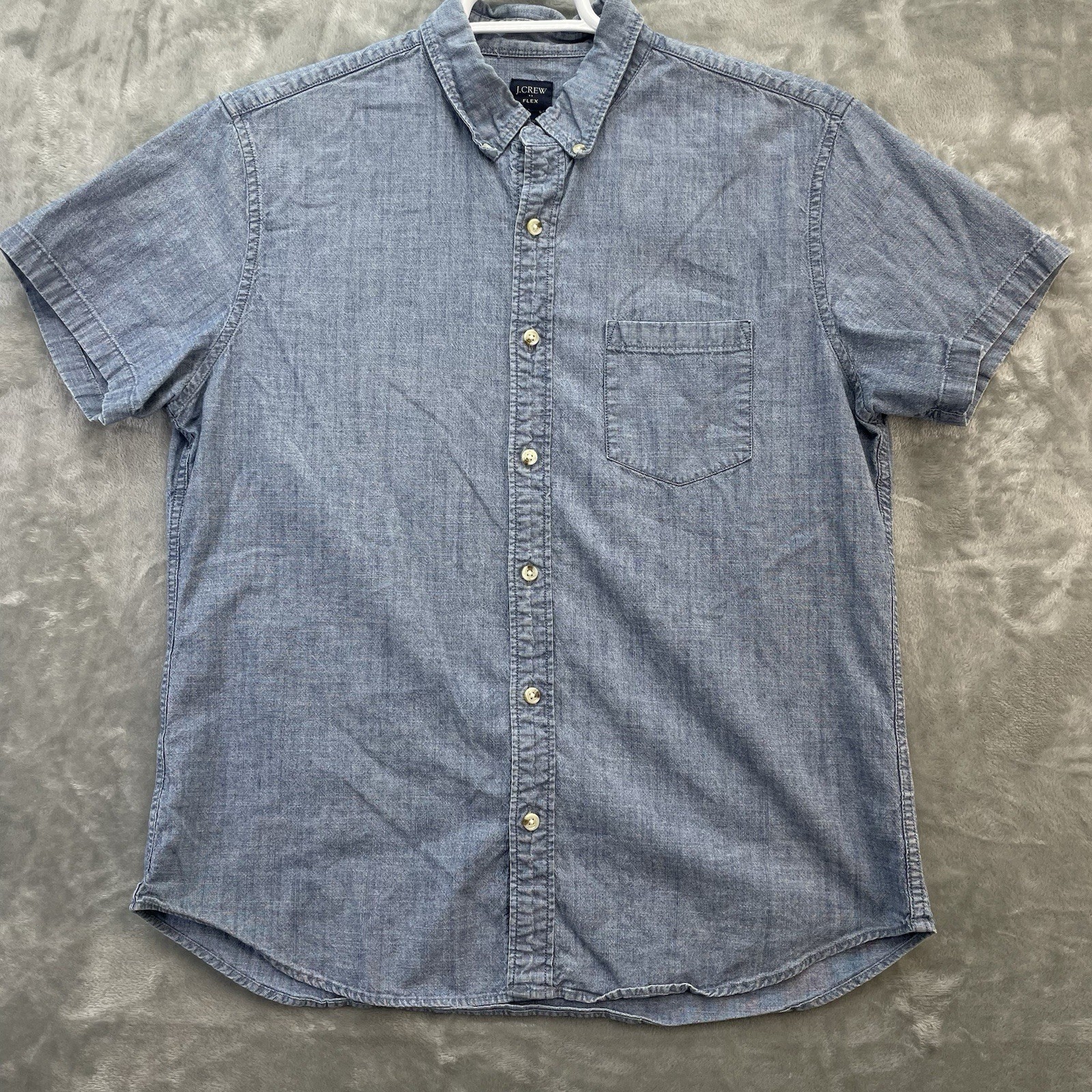Shirt Men large chambray Denim short Sleeve Button Up Work