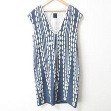 mina perhonen cloudy flower knee-length sleeveless dress in blue Women USED