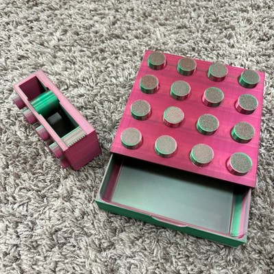 3D Printed Building Block Desk Organizer Set Pink Green Iridescent Drawer Tape