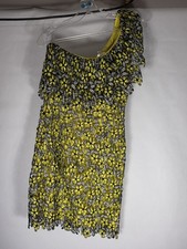 GUESS Women’s One Shoulder Lace Dress Yellow Black Floral Size 2