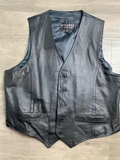 Wilsons Leather Vest Mens Size XL Black Button Front Pockets Biker Motorcycle