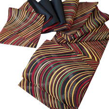 Authentic Japanese Kimono Silk Fukuro Obi Black Gold Colored Waves Roses Woven