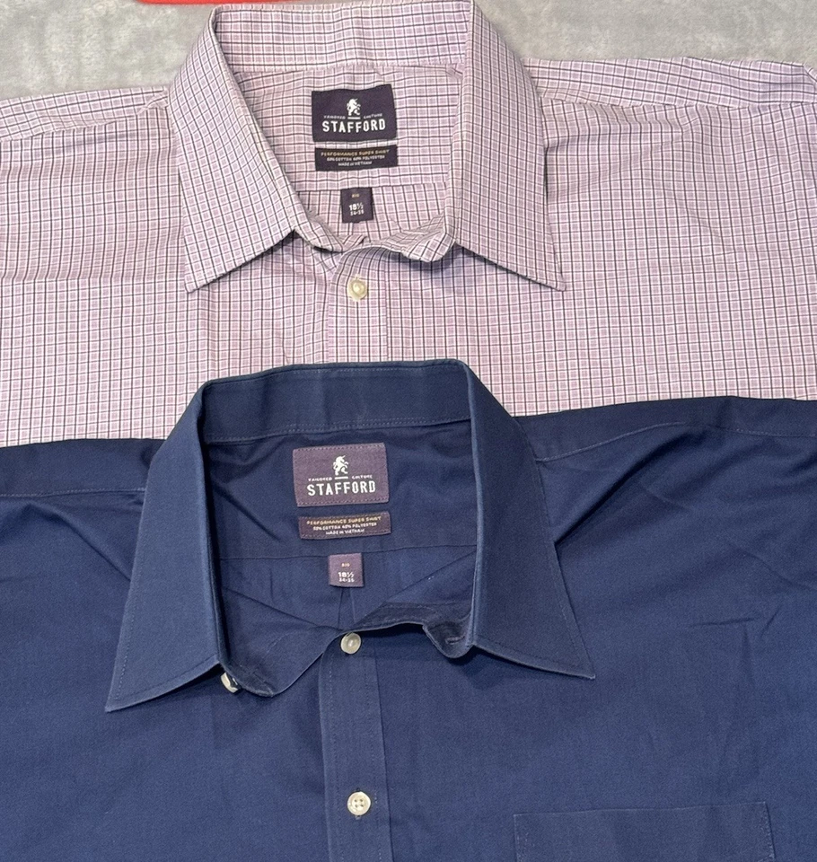 Lote 2x Camisa de Vestir Stafford Para Hombre Grande 18.5 34/35 Azul Oxford Púrpura Cuadros Foto 2 de 4