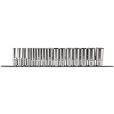 Draper 16494 Metric Deep Socket Set on a Metal Rail 3/8" Sq. Dr. 15 Piece