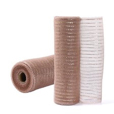 2 PCS Rose Gold Deco Mesh Metallic Striped Ribbon 10 Inch x 10 Yard Wreath