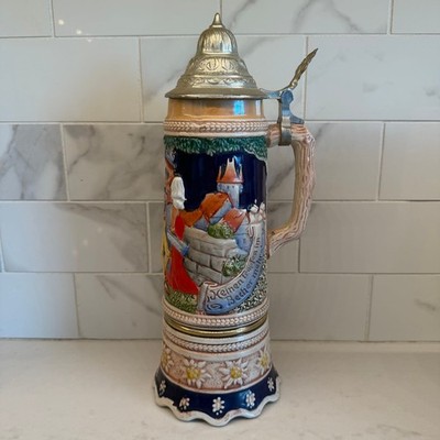 Vintage Gerz Pewter Lidded 12  German Beer Stein Music Box ~ Plays Trink Brude