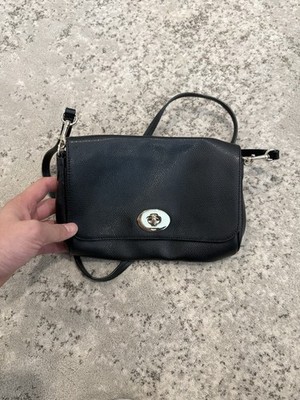 Women s Small Black Pebbled Crossbody Bag Turn Lock Chain Strap Inner Pockets