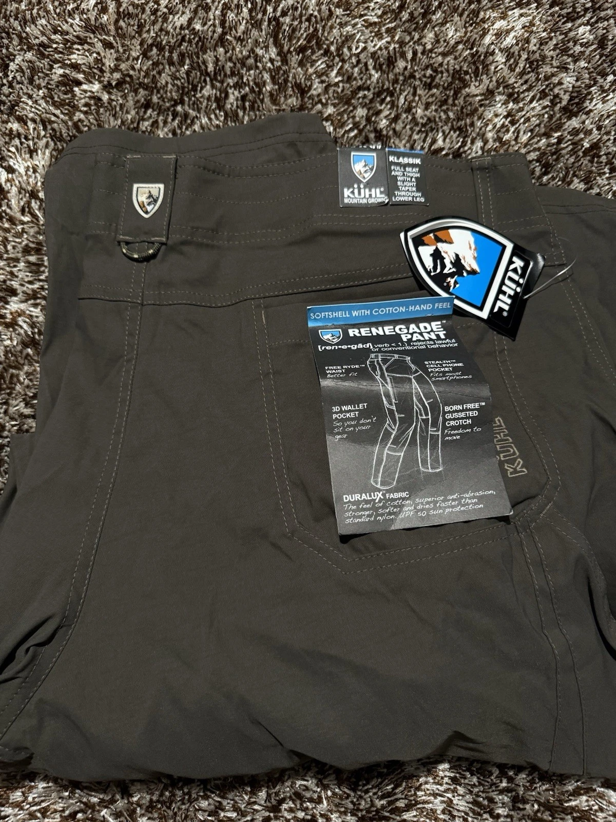 NEW Kuhl Renegade Pant Men’s 42x32 Double Knee Soft shell Birch Outdoors
