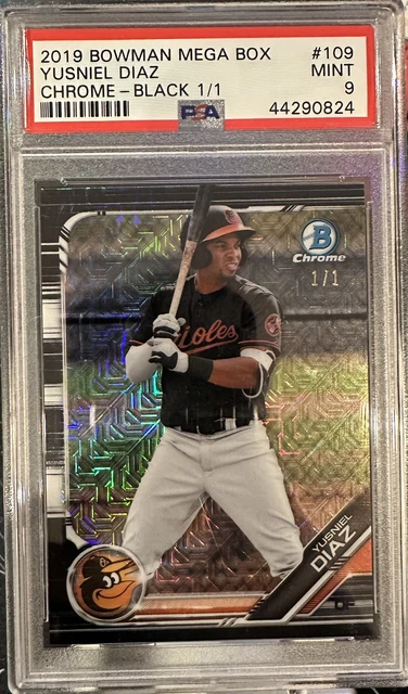 2019 Bowman Chrome Yusniel Diaz 1/1 Black One-of-One Mega Box Mojo PSA 9 #109