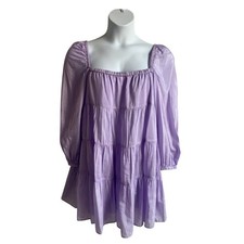 ALICE + OLIVIA WOMENS LARGE ROWAN TIERED MINI DRESS LAVENDER COCKTAIL PARTY